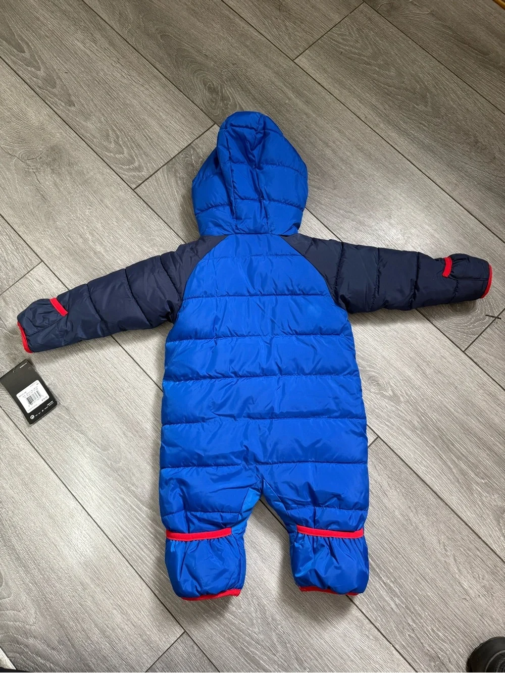 Winter puffer Nike Blue & Navy Infant Puffer One-Piece Snowsuit with Red Trim